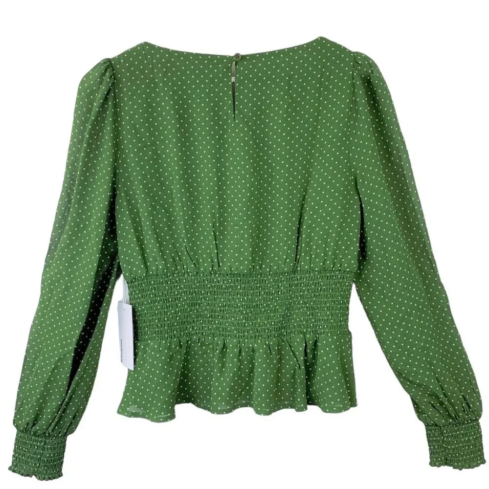 NWT Reformation Hearth top in Green Polka Dot/Peat